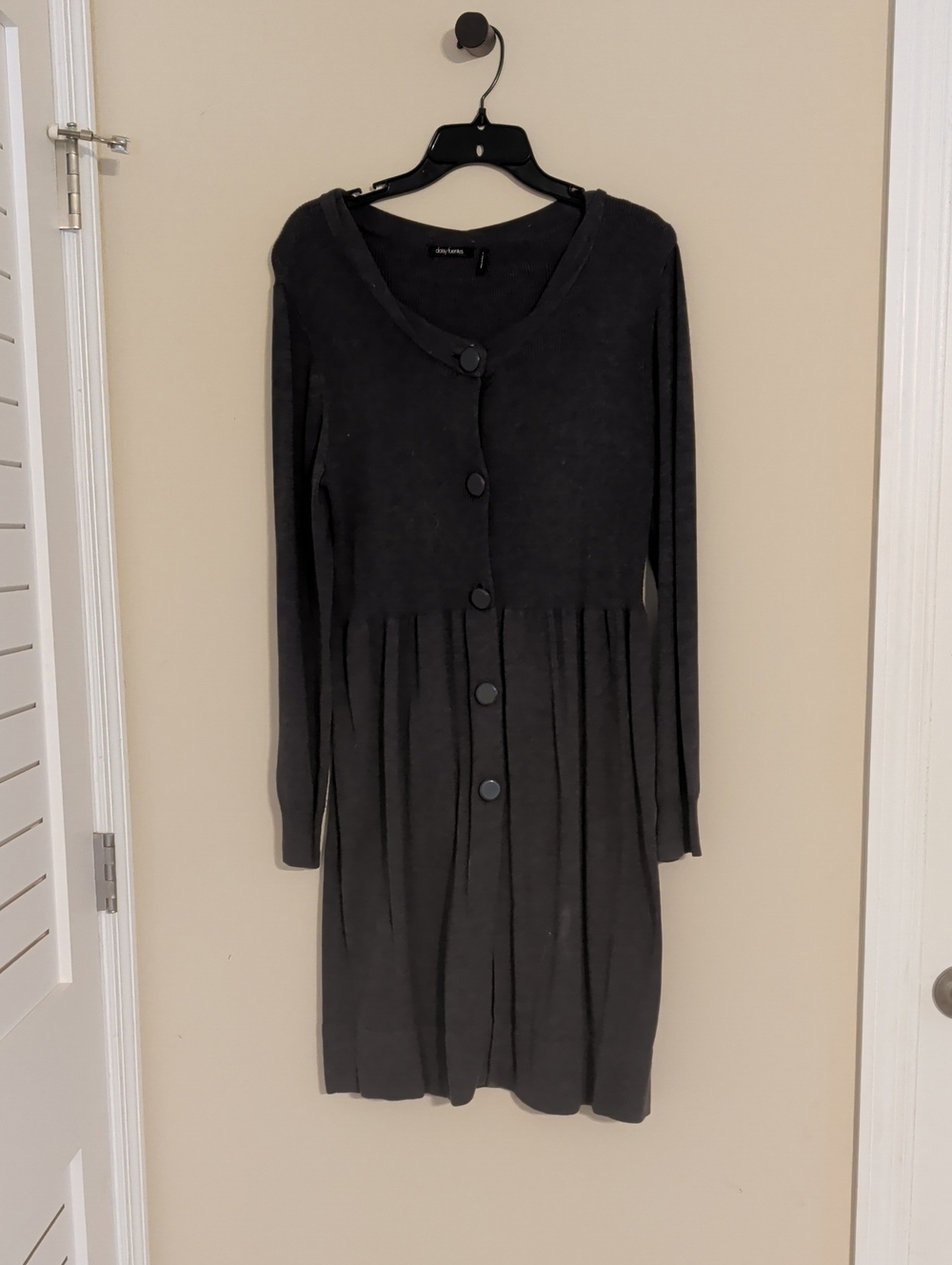 Long Sleeve Button-Front Charcoal Sweater Dress